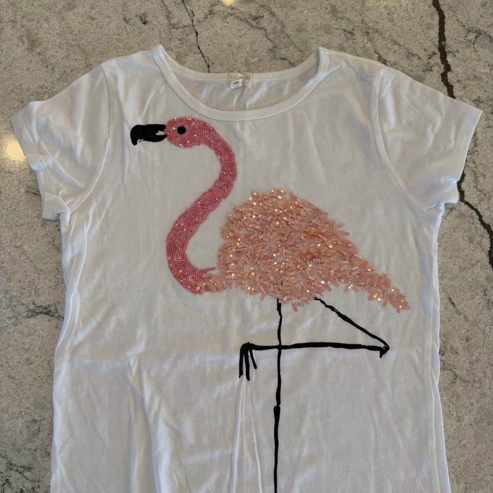 Crewcuts lot of 2 T-Shirts white with Flamingo and tan geometric girls 12 - Picture 4 of 12
